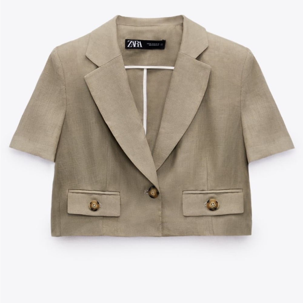 ZARA Linen Box Pleated Crop Blazer and Skort - XS